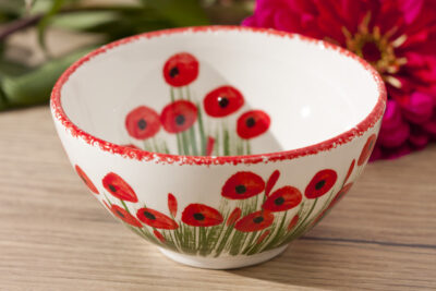Glinena zdjelica – mala, oslikana, motiv poljskih makova