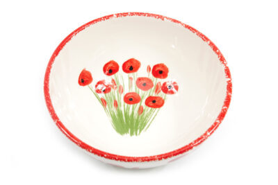Glinena zdjelica – velika, oslikana, motiv poljskih makova