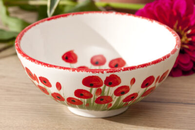 Glinena zdjelica – velika, oslikana, motiv poljskih makova